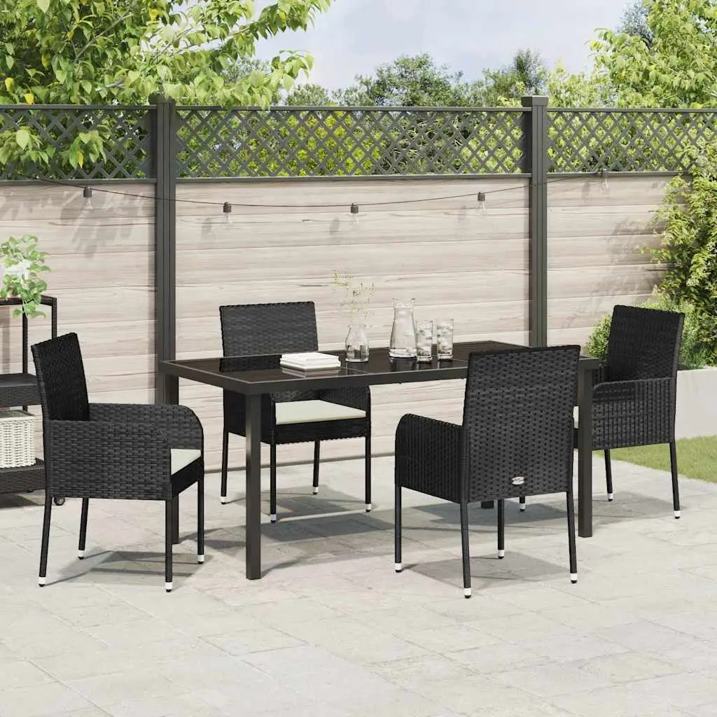 Garden Dining Set Poly Rattan Black 5 Piece with Cushions