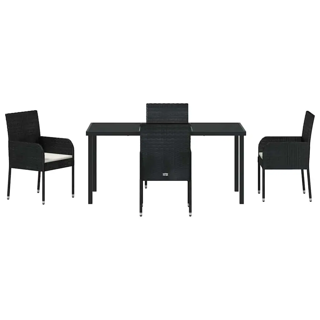 Garden Dining Set Poly Rattan Black 5 Piece with Cushions