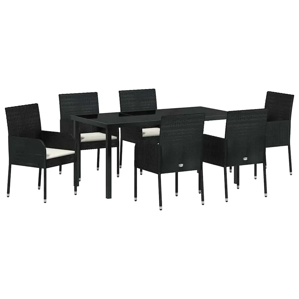 Garden Dining Set 7 Piece Outdoor Furniture Poly Rattan Cushioned Black