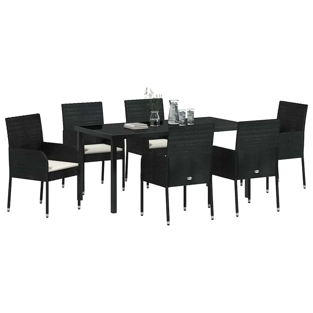 Garden Dining Set 7 Piece Outdoor Furniture Poly Rattan Cushioned Black