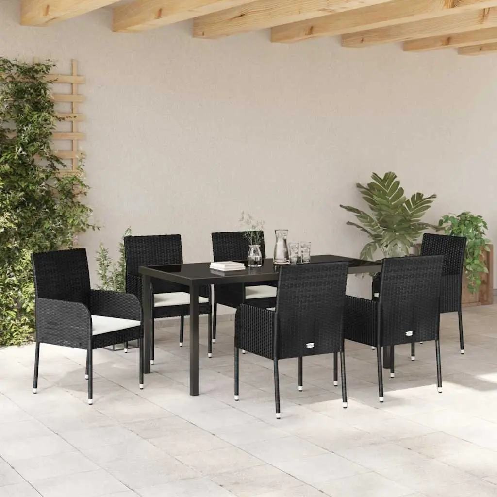 Garden Dining Set 7 Piece Outdoor Furniture Poly Rattan Cushioned Black
