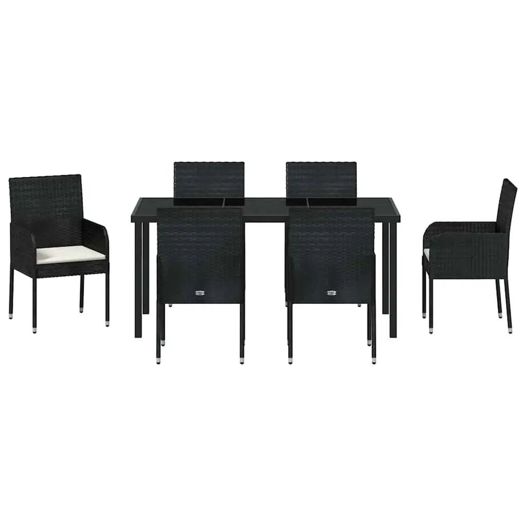 Garden Dining Set 7 Piece Outdoor Furniture Poly Rattan Cushioned Black