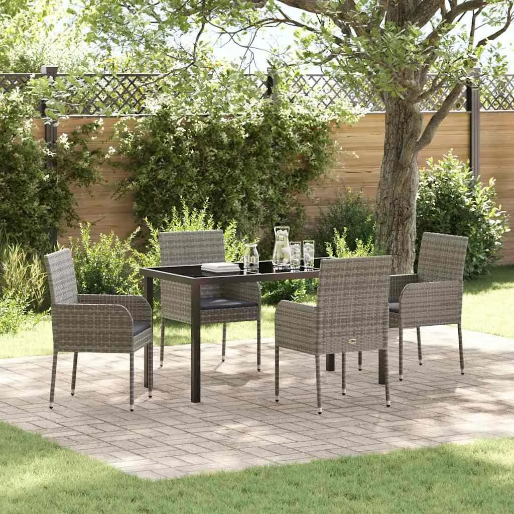 Garden Dining Set 5 Pieces Outdoor Furniture with Cushions Grey Poly Rattan