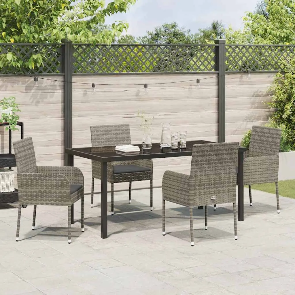 Garden Dining Set 5 Pieces Outdoor Furniture with Cushions Grey Poly Rattan