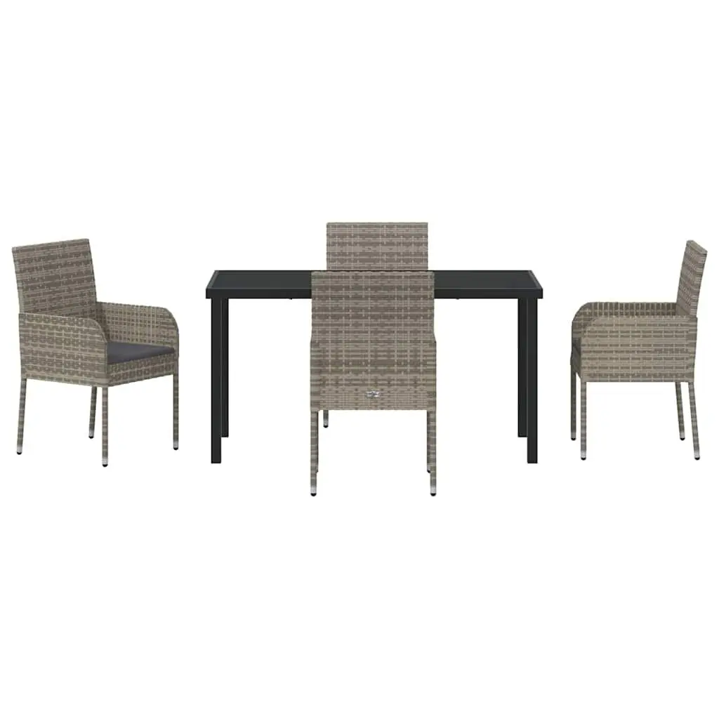 Garden Dining Set 5 Pieces Outdoor Furniture with Cushions Grey Poly Rattan