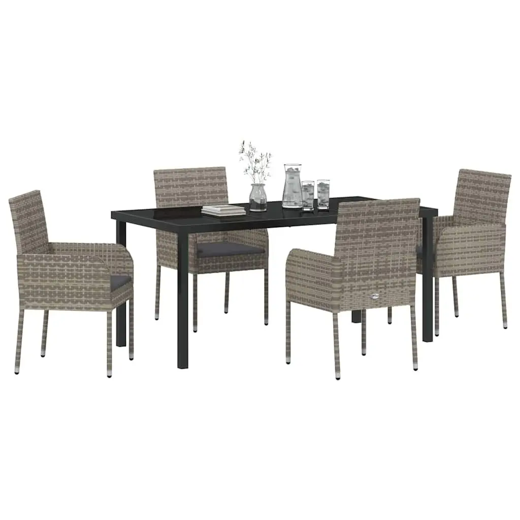 Garden Dining Set 5 Piece Outdoor Furniture Grey Poly Rattan Tempered Glass