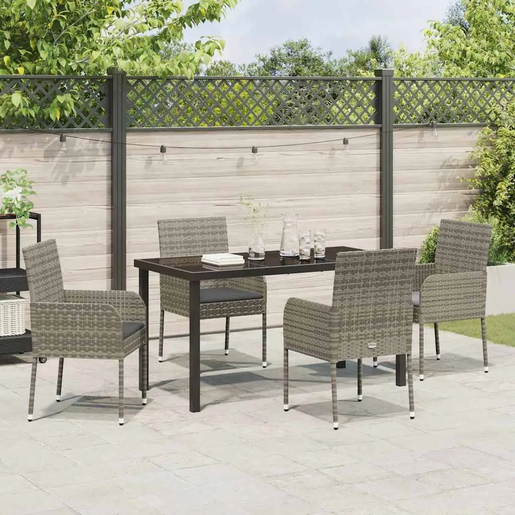 Garden Dining Set 5 Piece Outdoor Furniture Grey Poly Rattan Tempered Glass
