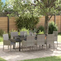 Garden Dining Set 9 Piece Outdoor Furniture Grey Poly Rattan with Cushions