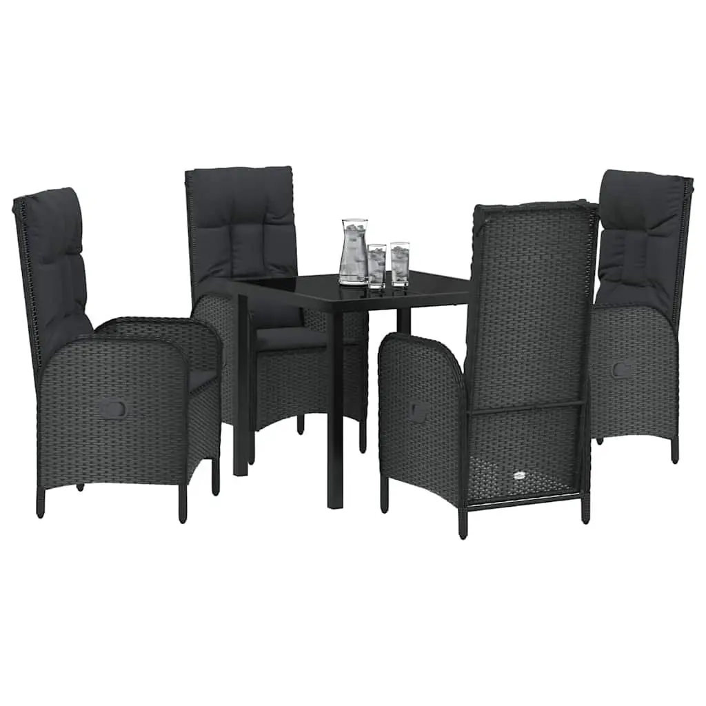 Outdoor Furniture Set 5 Piece Garden Dining Table and Chairs with Cushions Black