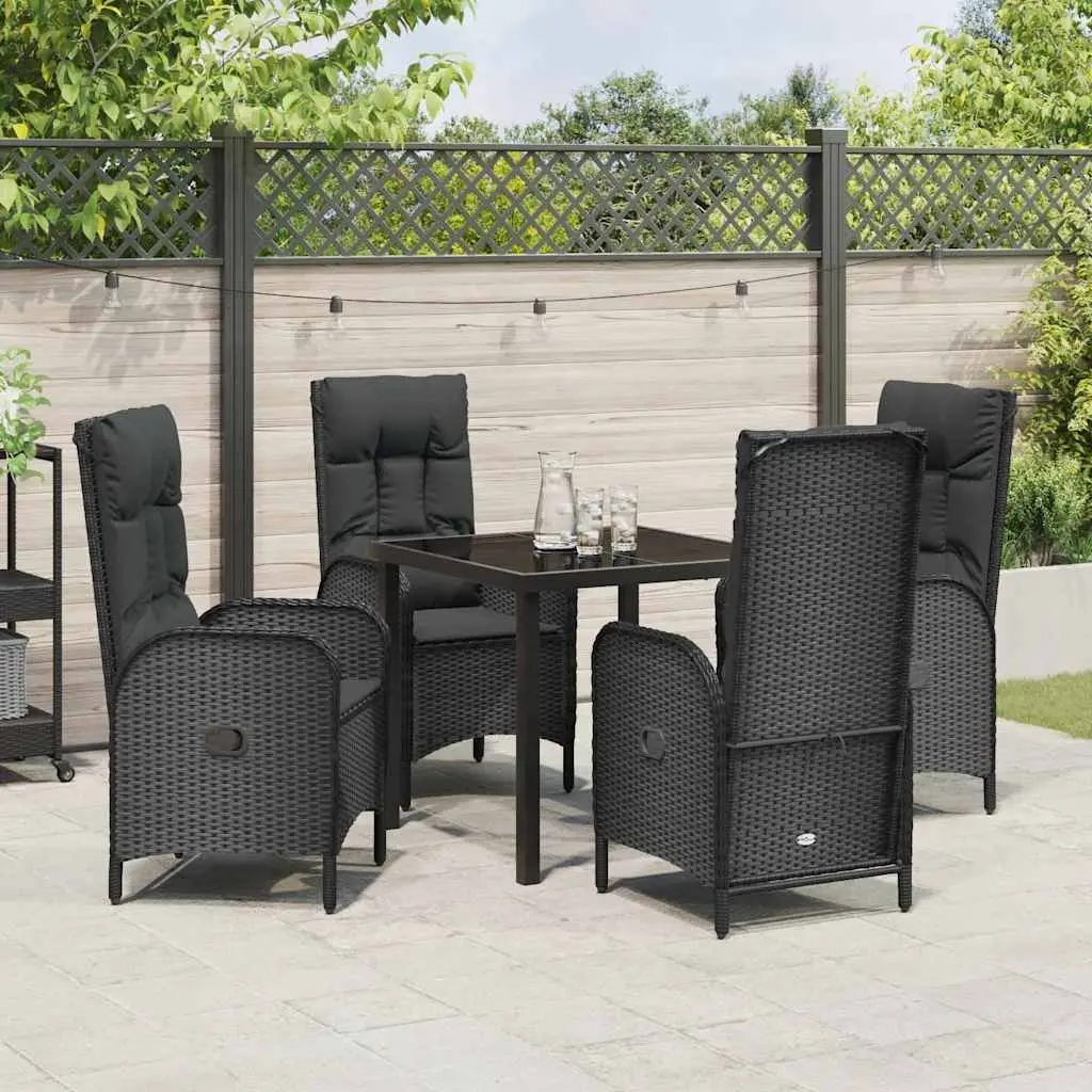 Outdoor Furniture Set 5 Piece Garden Dining Table and Chairs with Cushions Black