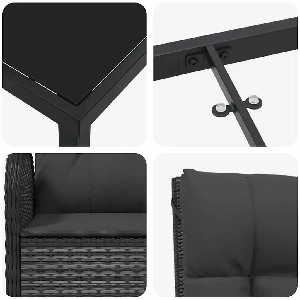 Outdoor Furniture Set 5 Piece Garden Dining Table and Chairs with Cushions Black