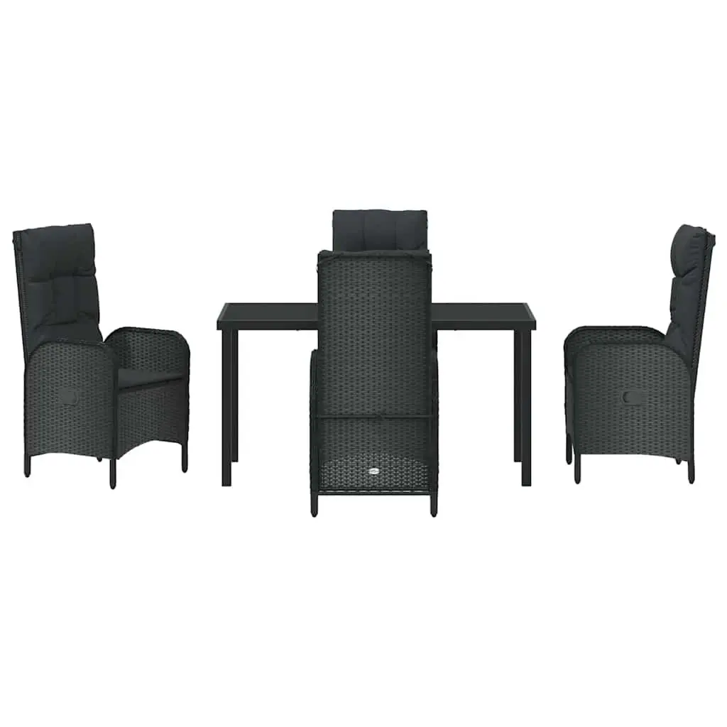 Outdoor Garden Dining Set 5 Pieces Black Poly Rattan with Cushions Patio