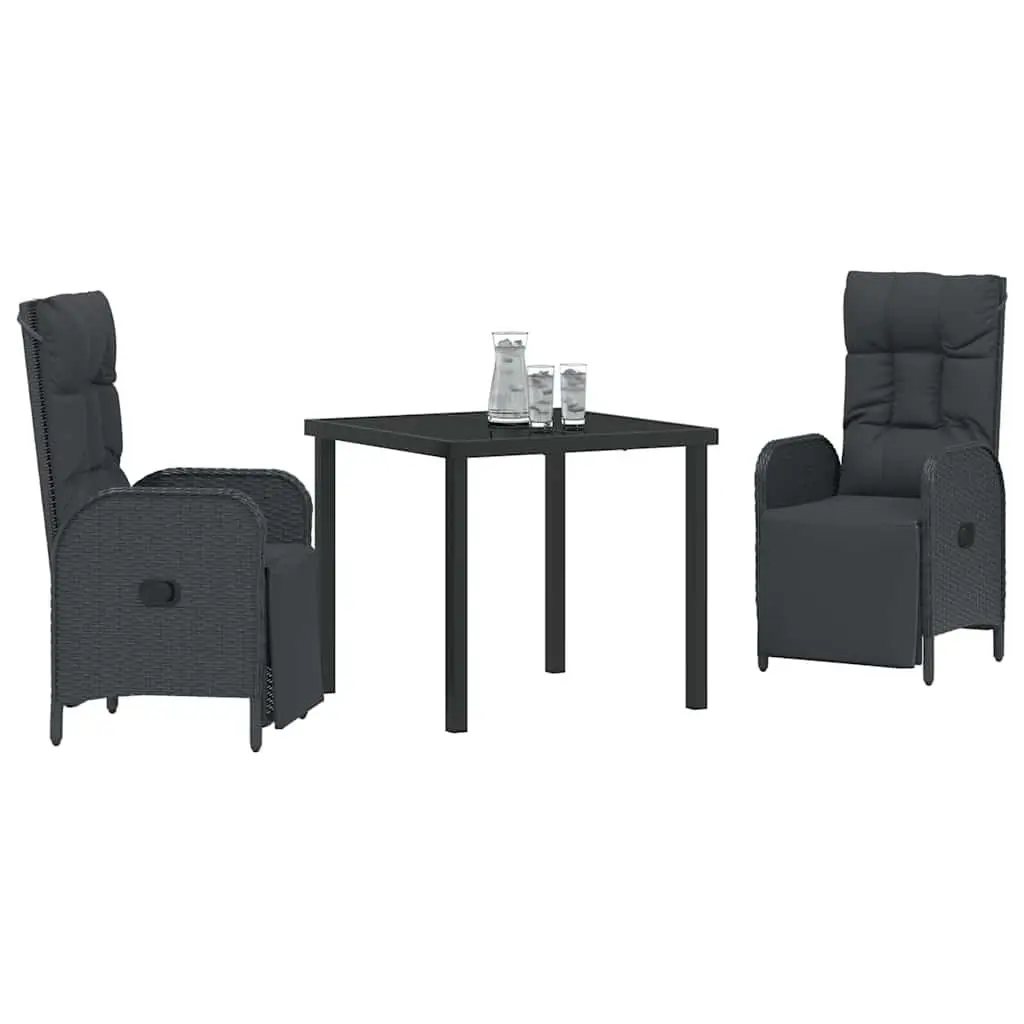 Garden Dining Set Contemporary 3 Piece Outdoor Furniture Poly Rattan Black with Cushions