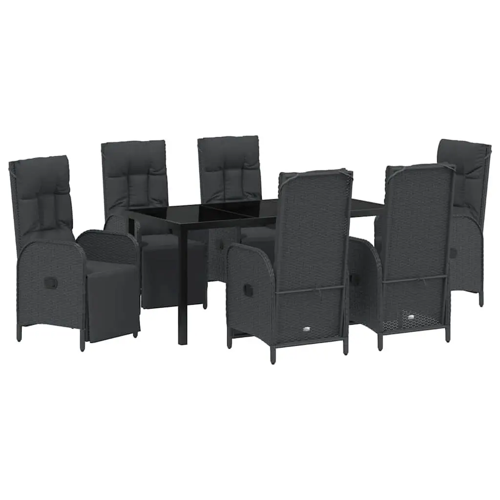 Outdoor Garden Dining Set 7 Piece Black Poly Rattan with Cushions