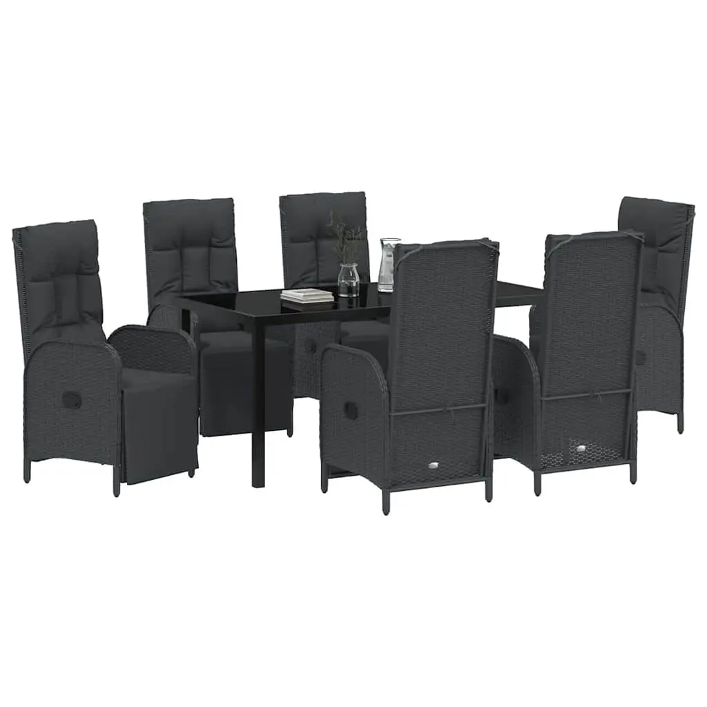 Outdoor Garden Dining Set 7 Piece Black Poly Rattan with Cushions
