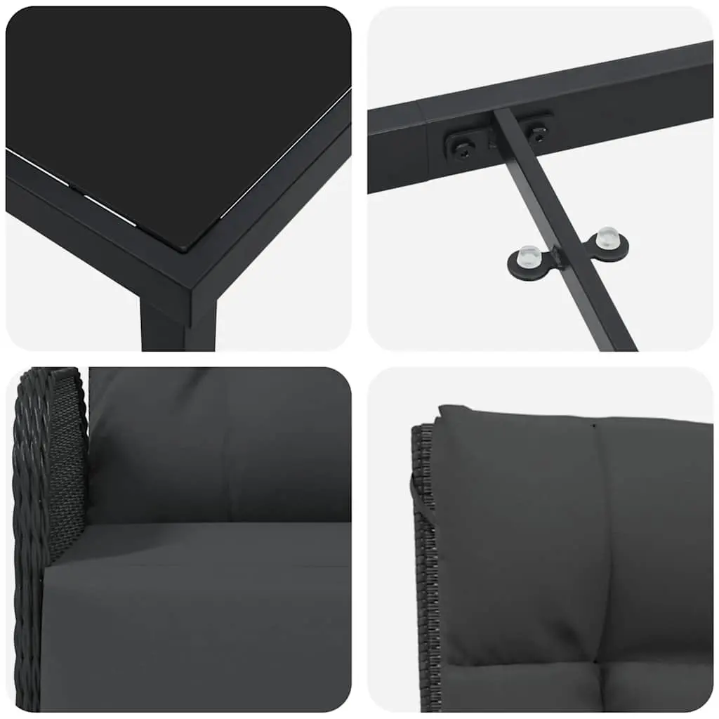 Outdoor Garden Dining Set 7 Piece Black Poly Rattan with Cushions