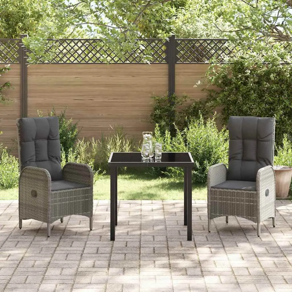 Garden Dining Set 3 Piece Modern Grey Poly Rattan Outdoor Furniture with Cushions