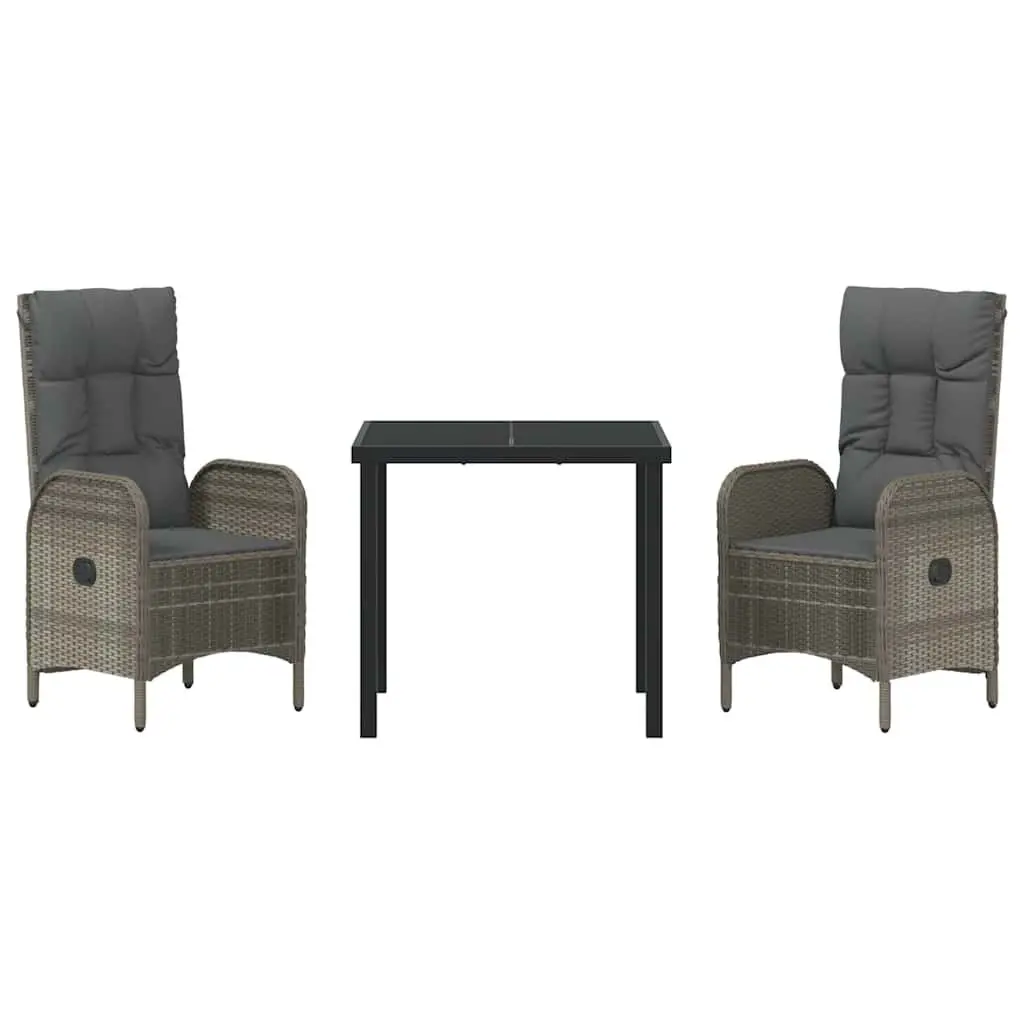 Garden Dining Set 3 Piece Modern Grey Poly Rattan Outdoor Furniture with Cushions