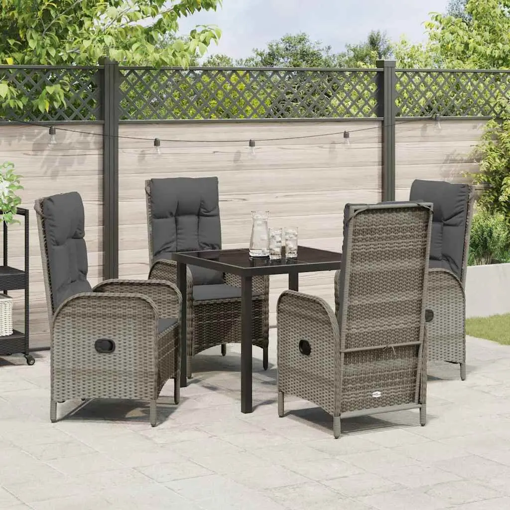 Garden Dining Set Modern Grey Poly Rattan 5 Pieces Outdoor Patio Furniture