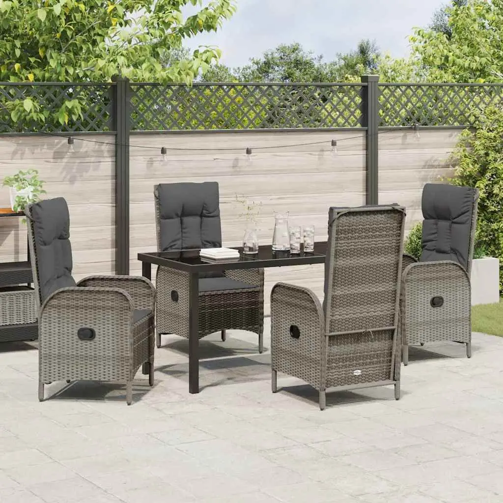 Garden Dining Set Outdoor 5 pcs Grey Poly Rattan Cushion Patio Furniture