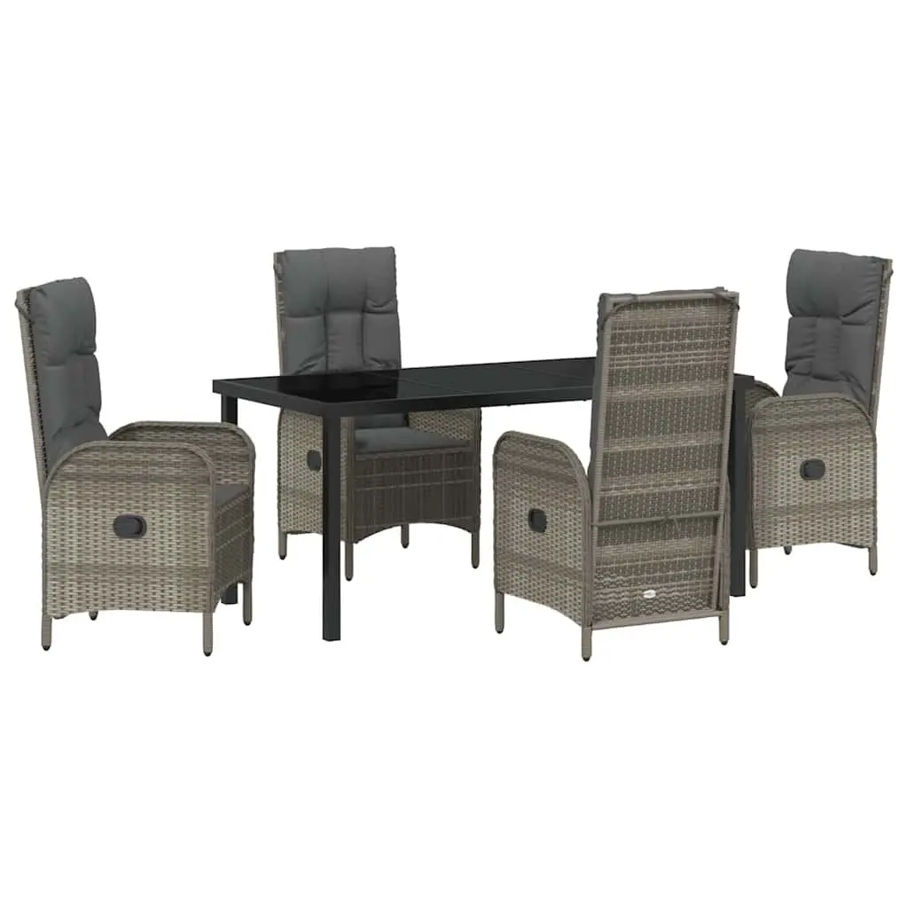 Outdoor Dining Set Grey Poly Rattan 5-Piece with Cushions Modern Furniture