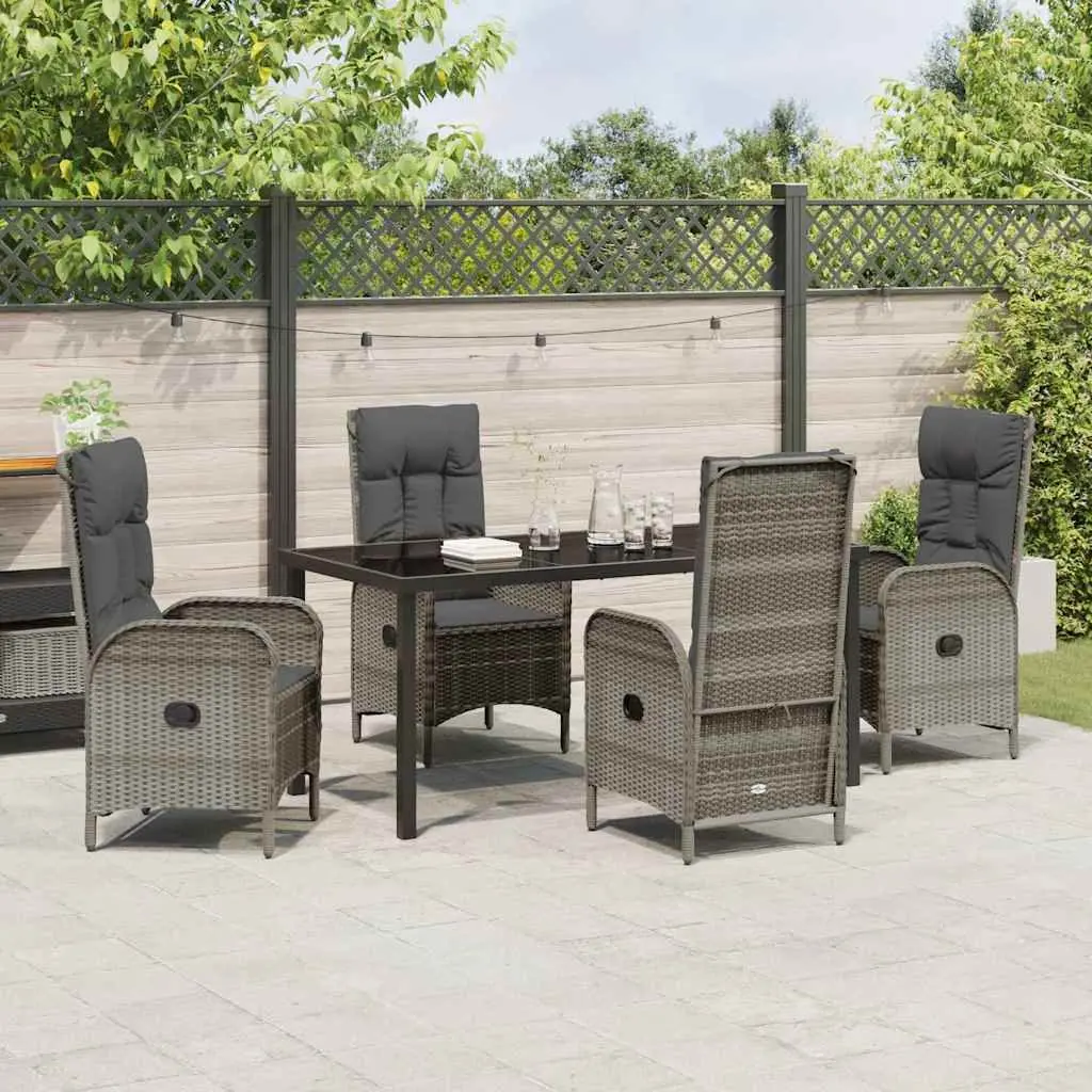Outdoor Dining Set Grey Poly Rattan 5-Piece with Cushions Modern Furniture