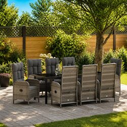 Friendly 9-Piece Grey Garden Dining Set with Comfort