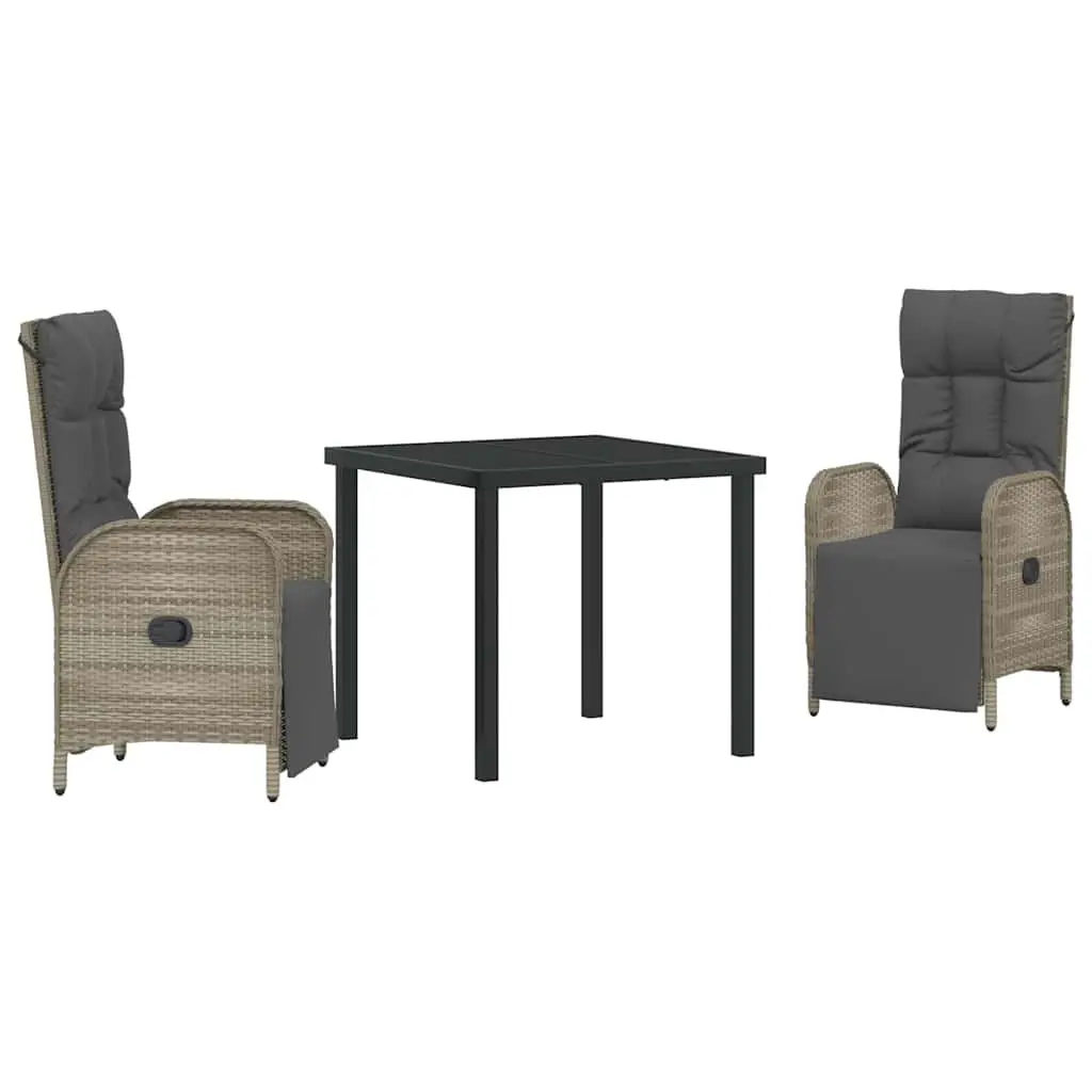 Garden Dining Set 3 Piece Outdoor Furniture Poly Rattan Grey Patio Chairs Table