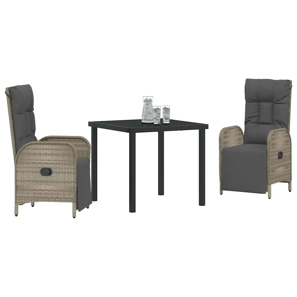 Garden Dining Set 3 Piece Outdoor Furniture Poly Rattan Grey Patio Chairs Table