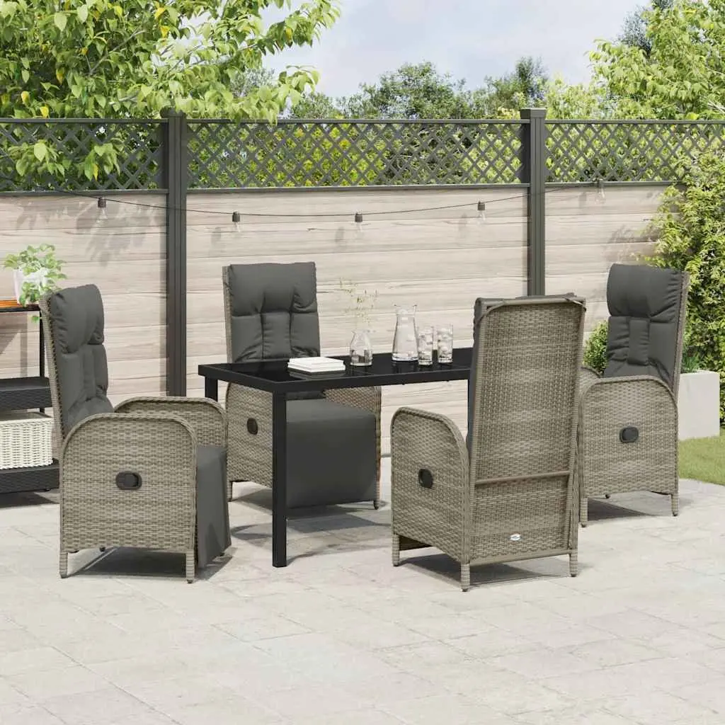 Garden Dining Set 5 Pcs Outdoor Furniture Poly Rattan Grey Patio Chairs Table