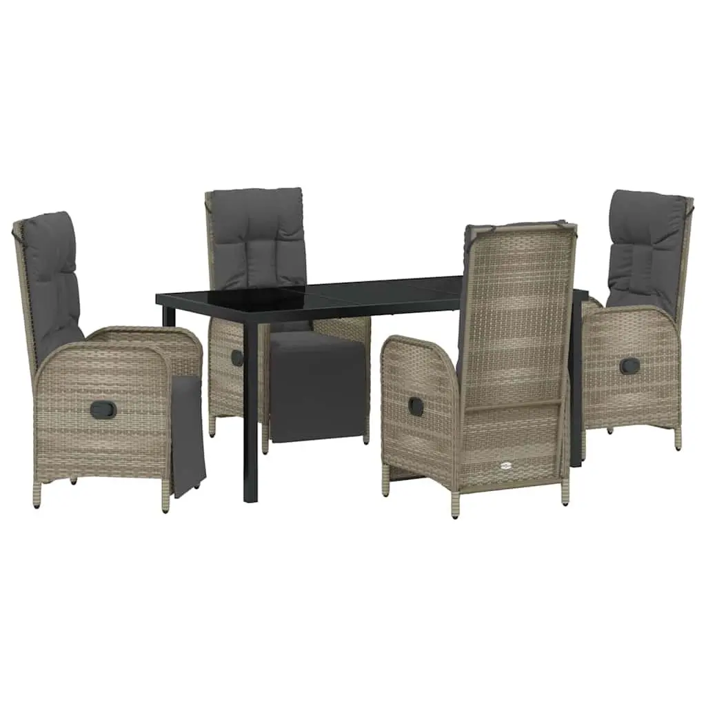 5 Piece Outdoor Dining Set Grey Poly Rattan Cushioned Furniture for Garden Patio