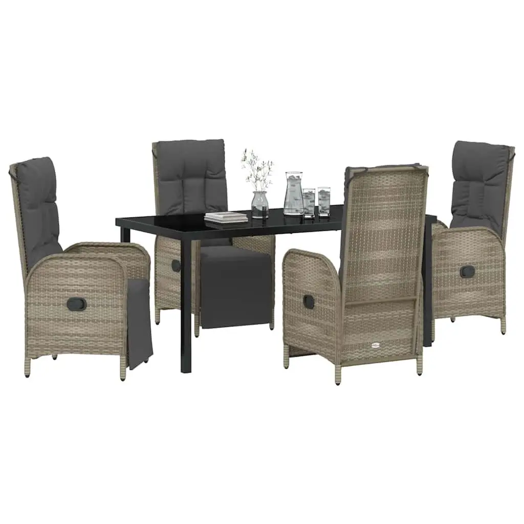 5 Piece Outdoor Dining Set Grey Poly Rattan Cushioned Furniture for Garden Patio