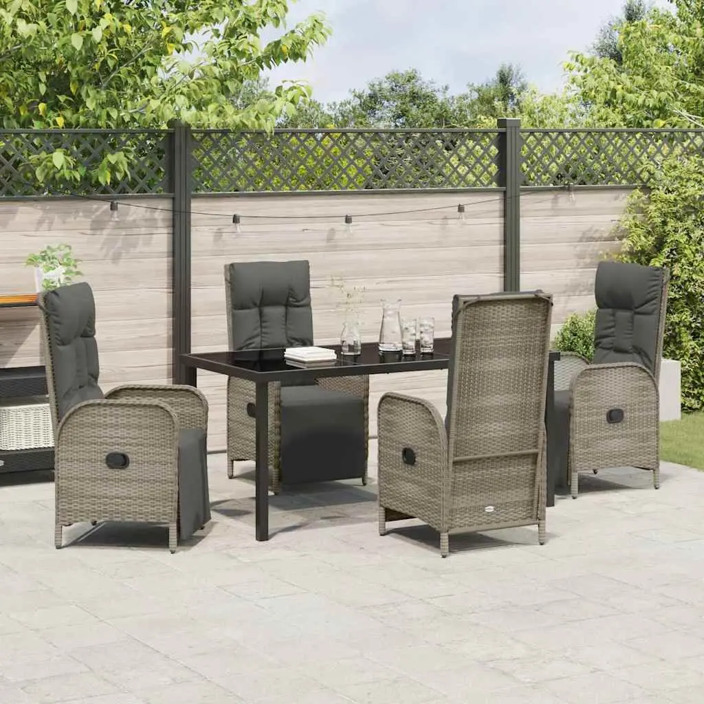 5 Piece Outdoor Dining Set Grey Poly Rattan Cushioned Furniture for Garden Patio