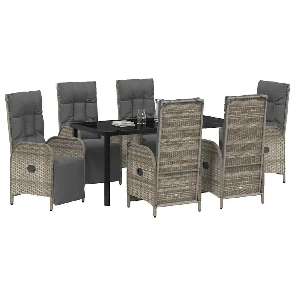 Garden Dining Set Grey Poly Rattan 7 Pieces Outdoor Furniture with Cushions