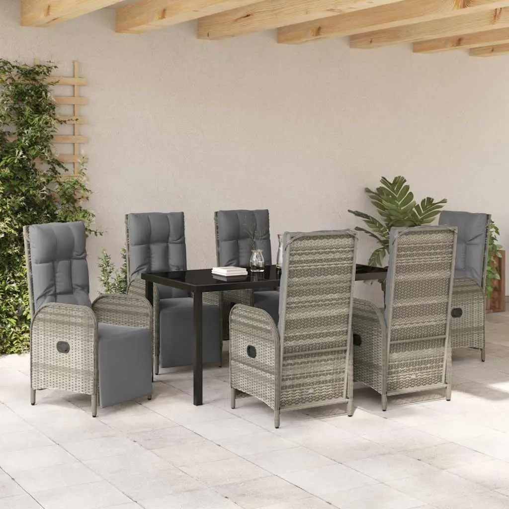 Garden Dining Set Grey Poly Rattan 7 Pieces Outdoor Furniture with Cushions