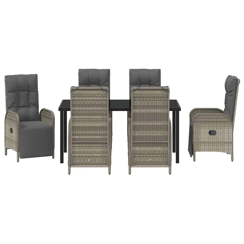 Garden Dining Set Grey Poly Rattan 7 Pieces Outdoor Furniture with Cushions