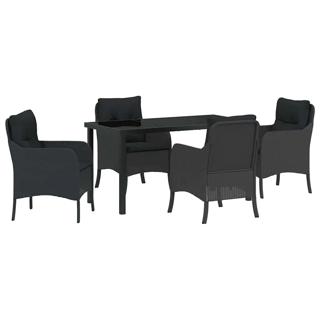 Outdoor Dining Set Modern Black Poly Rattan 5 Piece with Cushions