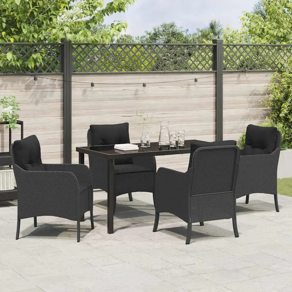 Outdoor Dining Set Modern Black Poly Rattan 5 Piece with Cushions