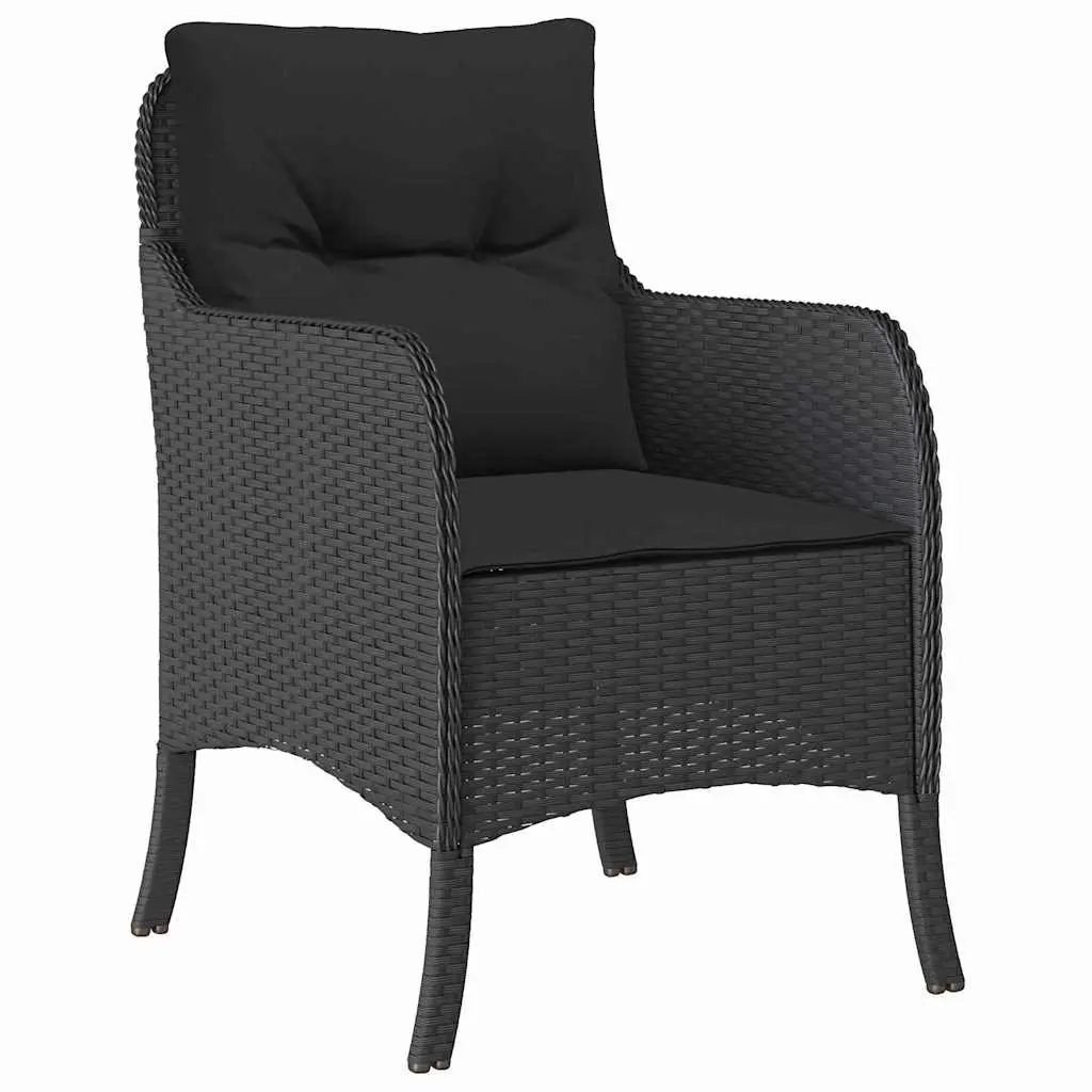 Outdoor Dining Set Modern Black Poly Rattan 5 Piece with Cushions