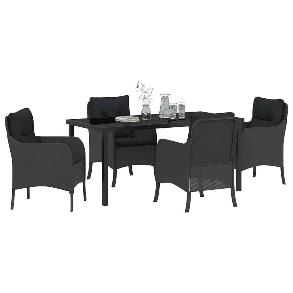 Garden Dining Set Modern 5 Piece Outdoor Furniture Black Poly Rattan with Cushions