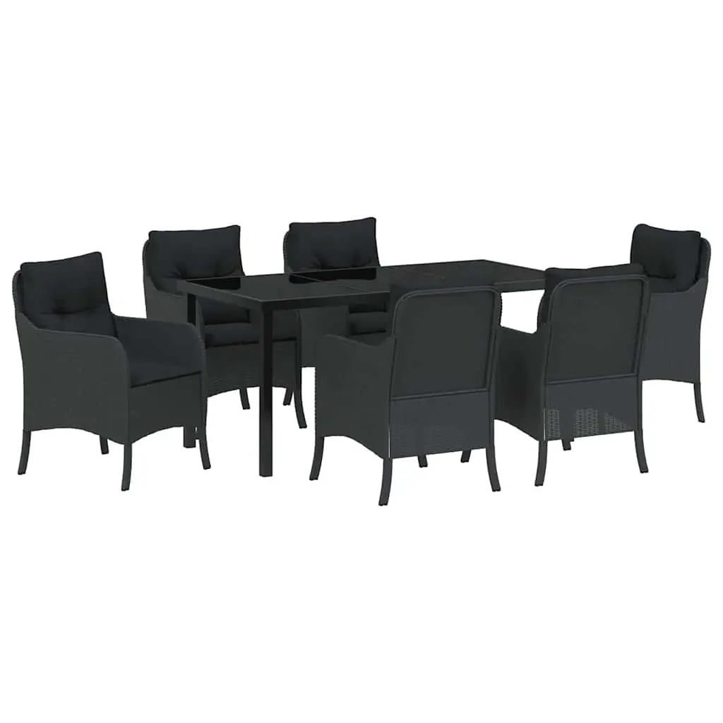 Outdoor Dining Set 7 Piece Poly Rattan Black with Cushions