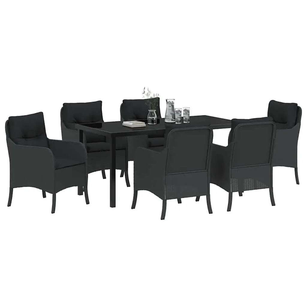 Outdoor Dining Set 7 Piece Poly Rattan Black with Cushions