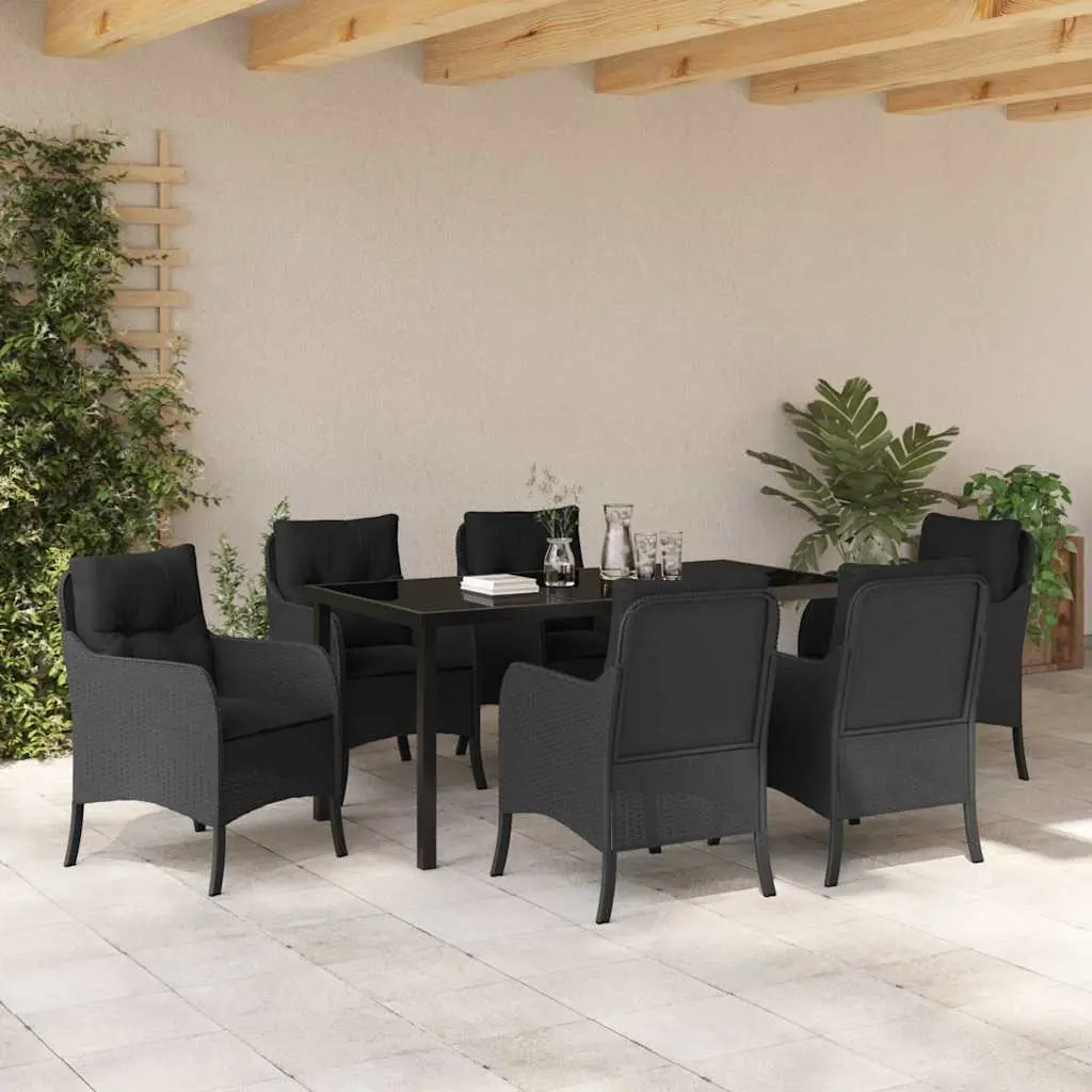 Outdoor Dining Set 7 Piece Poly Rattan Black with Cushions