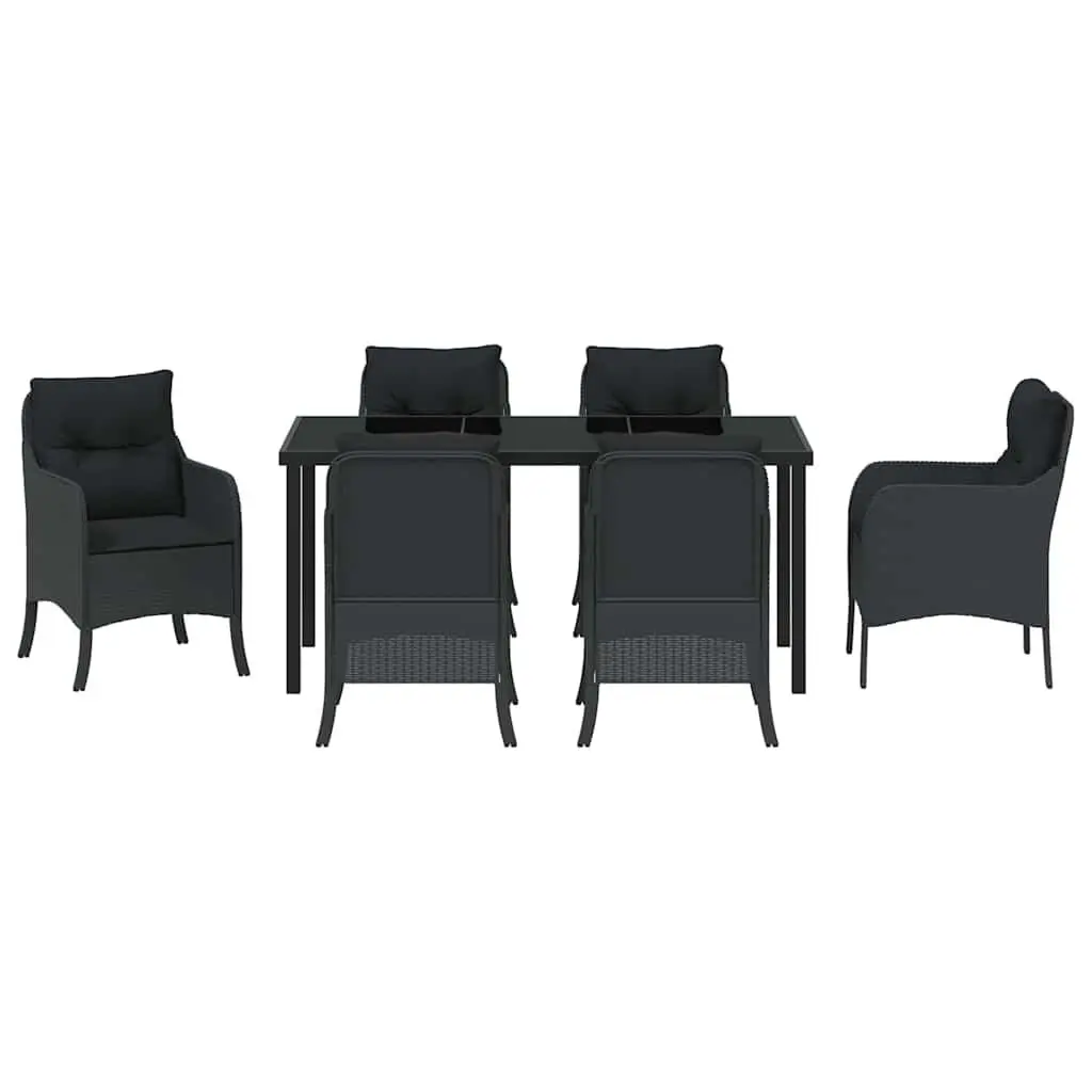 Outdoor Dining Set 7 Piece Poly Rattan Black with Cushions