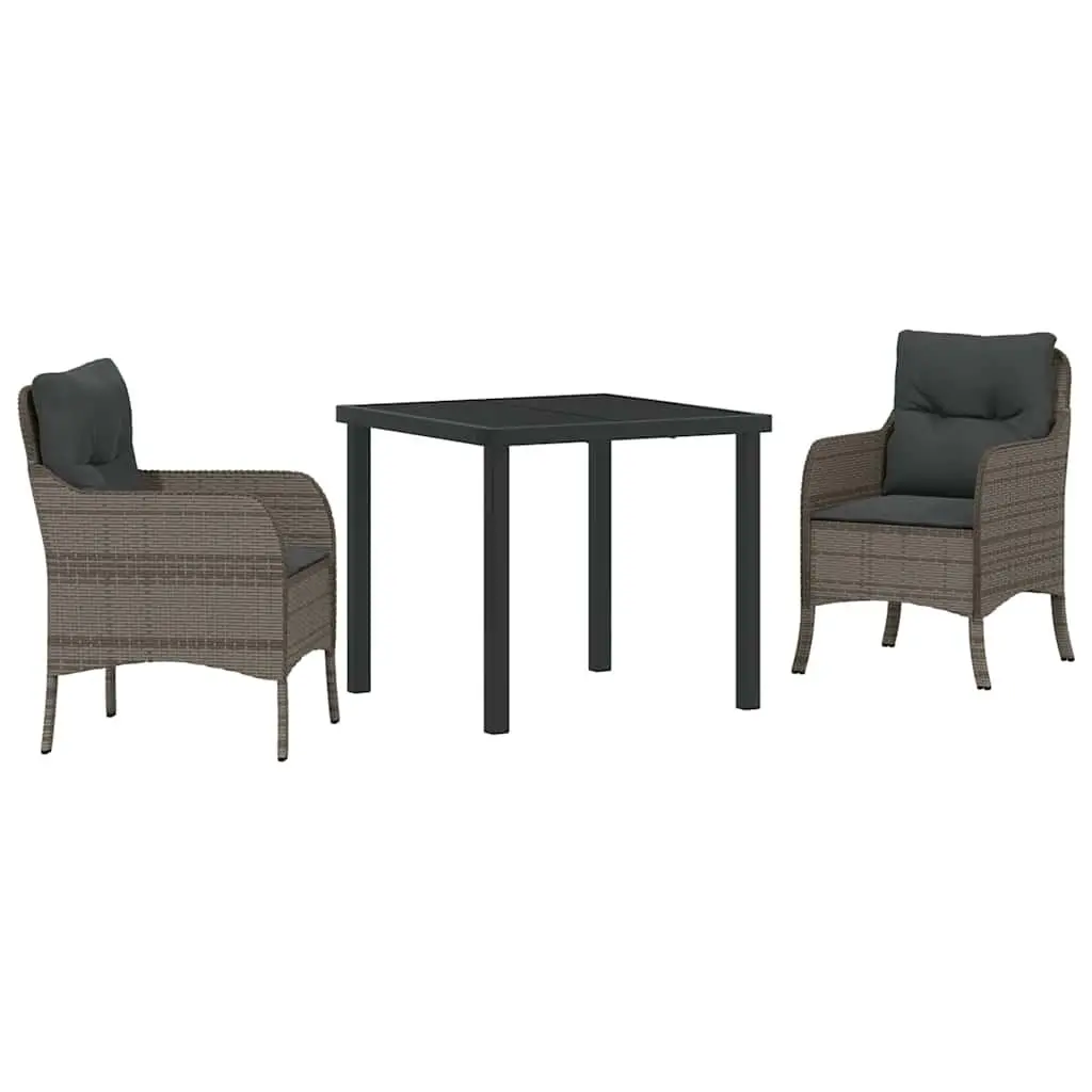 Garden Dining Set Modern 3 Piece Grey Outdoor Furniture Poly Rattan Dining Table Chairs