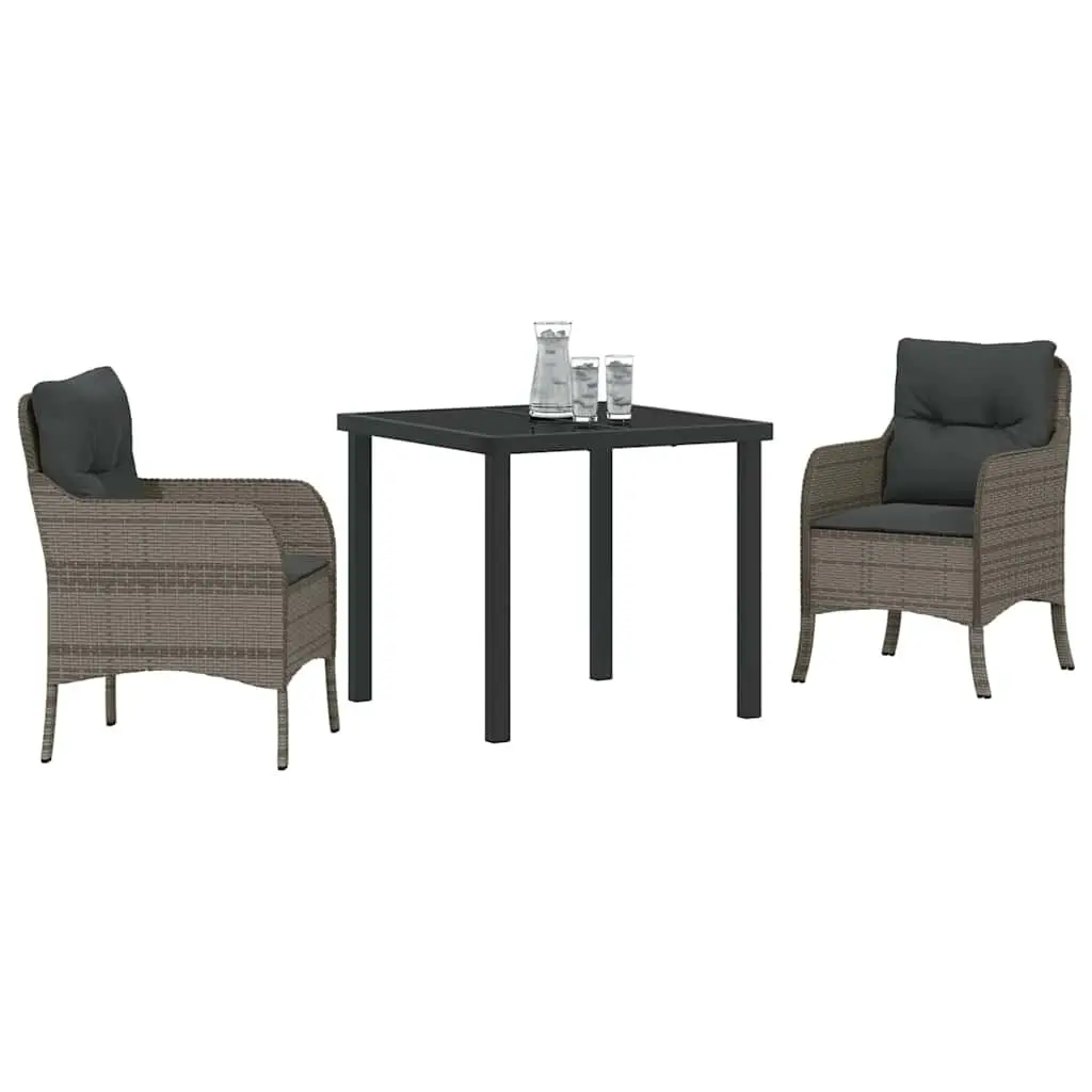 Garden Dining Set Modern 3 Piece Grey Outdoor Furniture Poly Rattan Dining Table Chairs