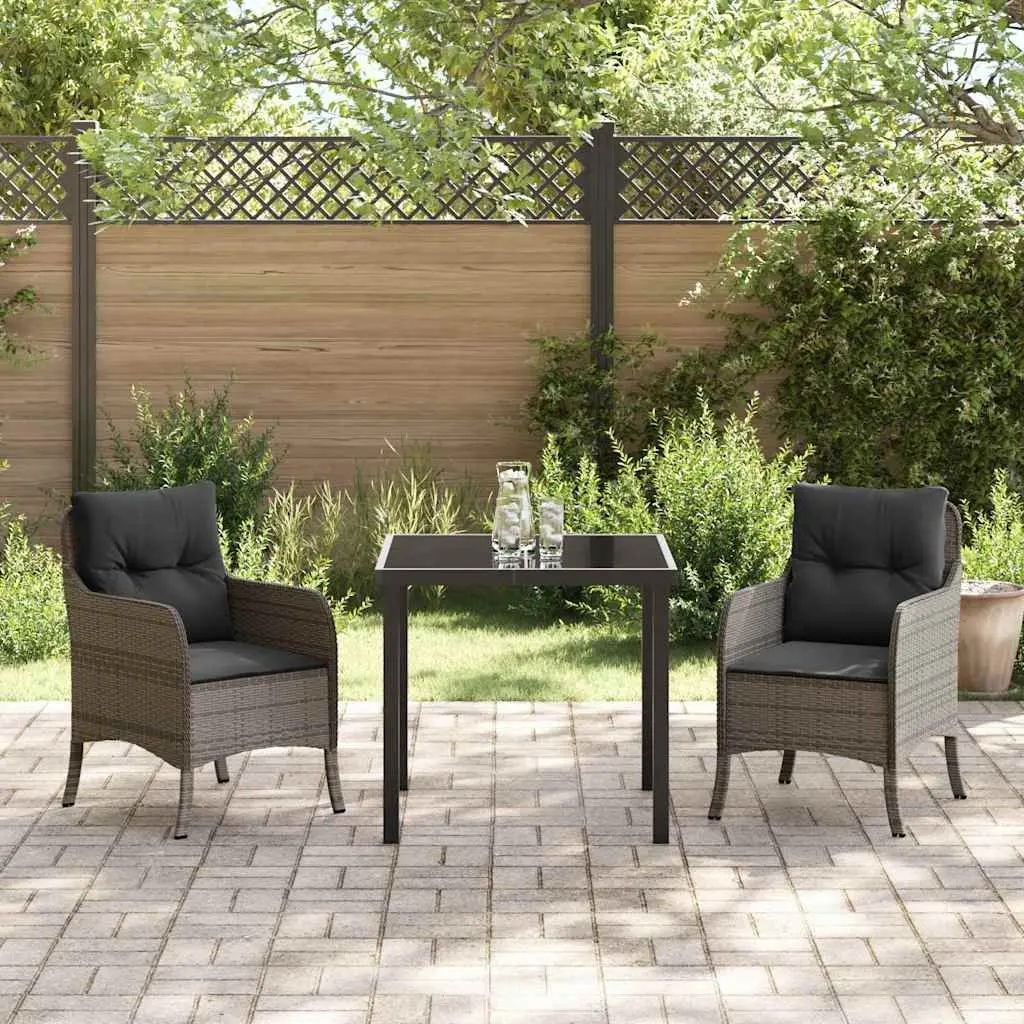 Garden Dining Set Modern 3 Piece Grey Outdoor Furniture Poly Rattan Dining Table Chairs