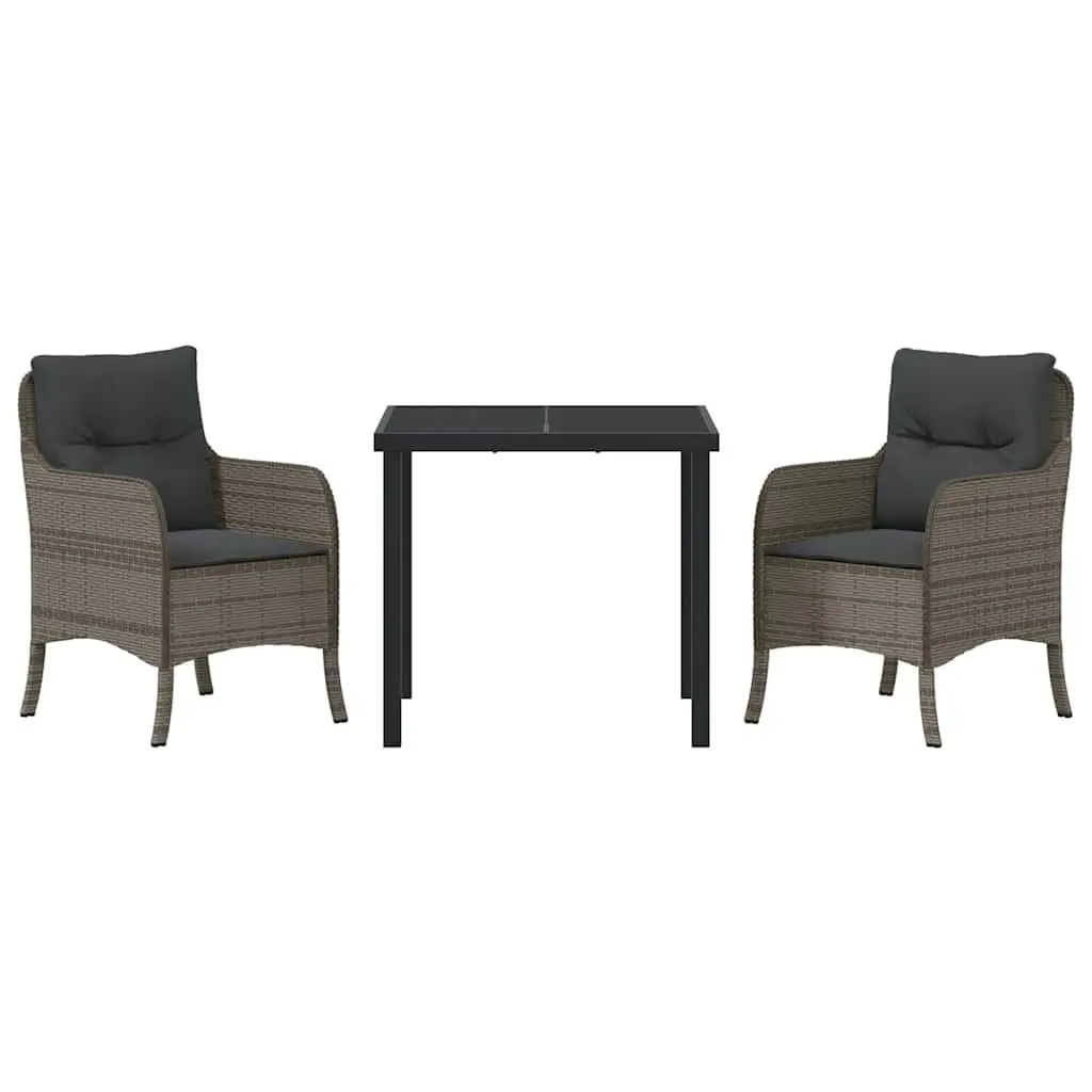 Garden Dining Set Modern 3 Piece Grey Outdoor Furniture Poly Rattan Dining Table Chairs