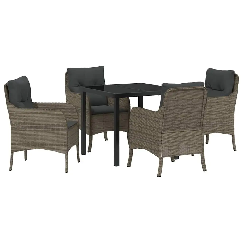 Outdoor Dining Set Modern 5 Piece Grey Poly Rattan Furniture with Cushions