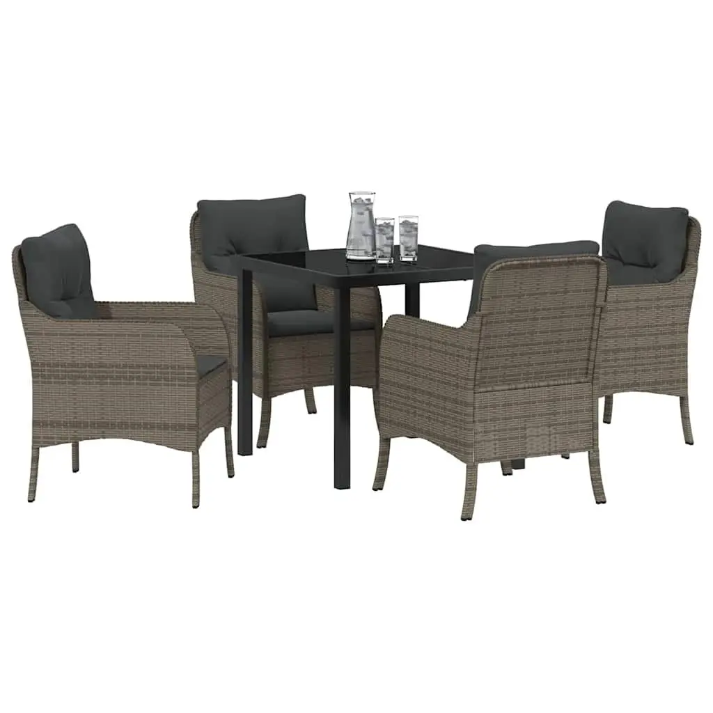 Outdoor Dining Set Modern 5 Piece Grey Poly Rattan Furniture with Cushions